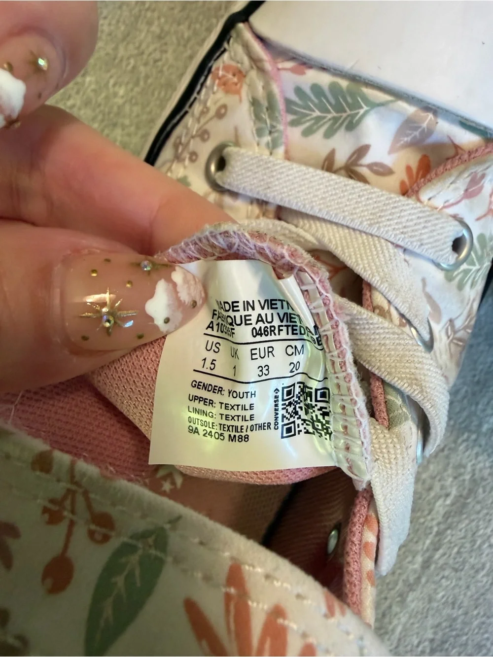 Floral Converse Kids Sneakers - Pink & Green size US 1.5